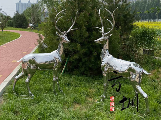 小区公园景观不锈钢梅花鹿雕塑